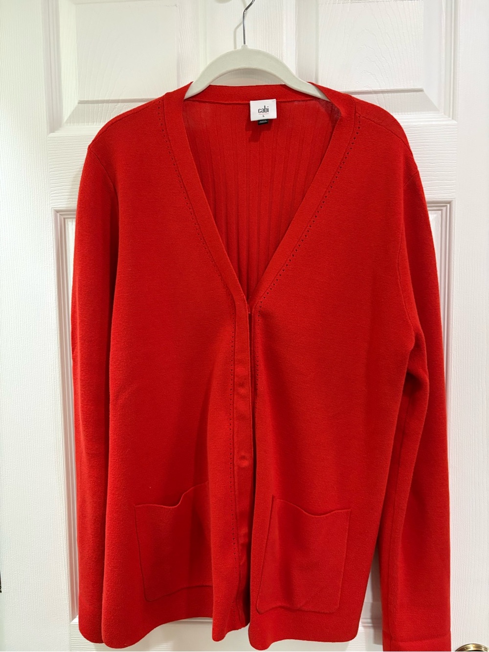CAbi Bright Red V-Neck Pocket Cardigan